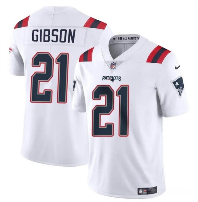 Men's New England Patriots #21 Antonio Gibson White Vapor Limited Football Stitched Jersey - Click Image to Close